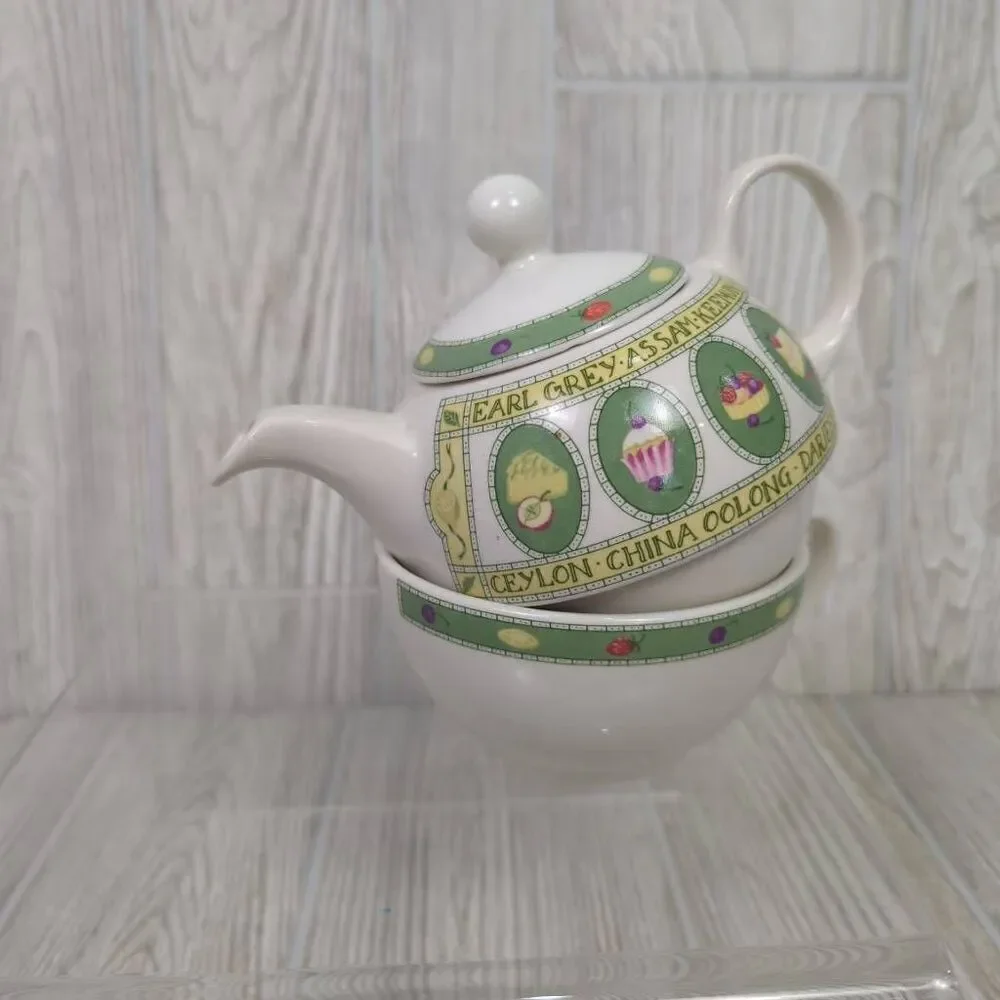 Vintage Arthur Wood Est 1884 Tea for One Set Stacking Teapot & Cup White Green